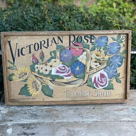 Vintage Victorian Rose Flower Shop Hand Painted Sign - Picture 2 of 10